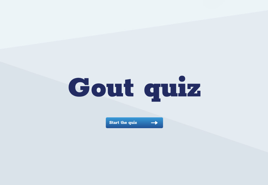 Startbildschirm des Gout Quiz, entwickelt von der Healthcare Werbeagentur mcs